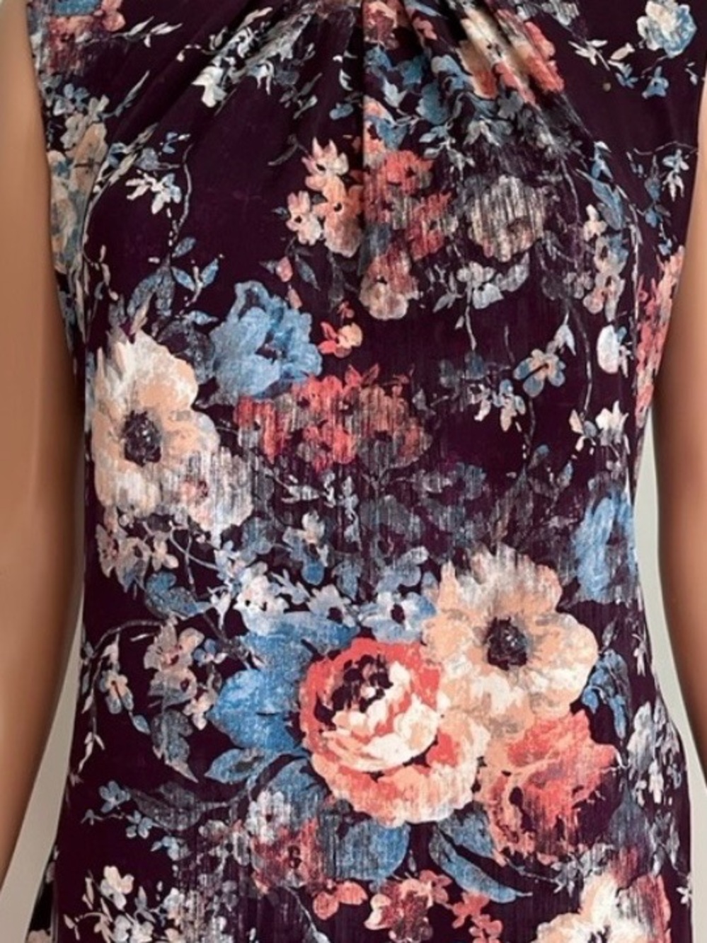 Calvin Klein Plum Floral Mock-Neck Tank Top